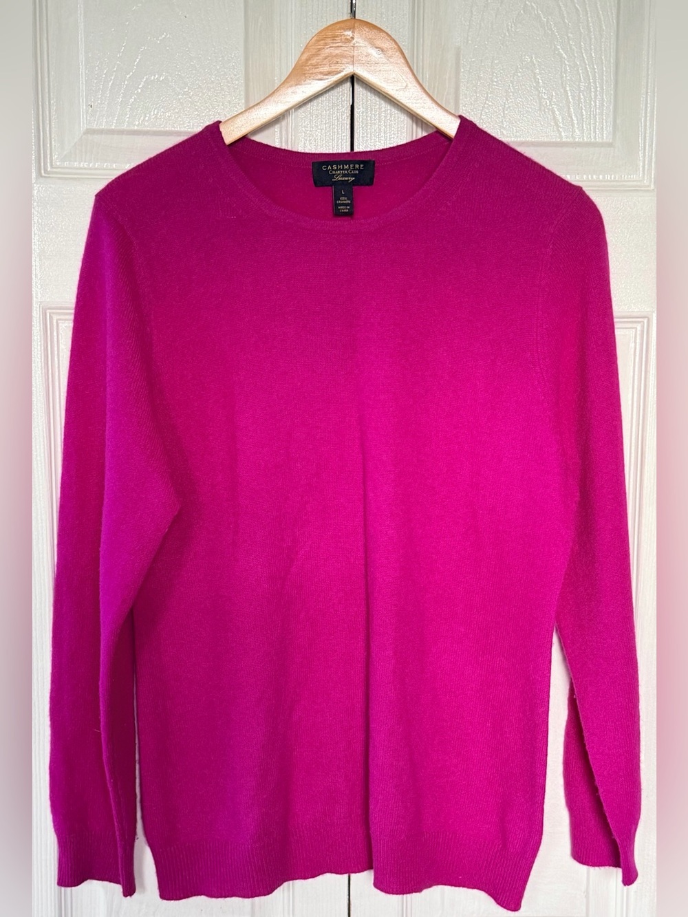 Charter Club Luxury 100% Cashmere Sweater Women’s Large Pink Fuchsia Crew Neck